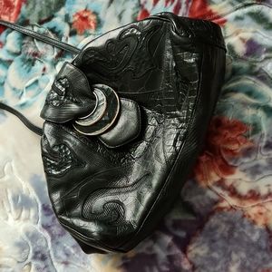 1980s Sharif Patchwork Black Leather Cross…